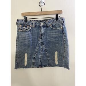 True Religion Y2K 90s Jean Denim Low Rise Mini Skirt 29 Grunge Baddie Streetwear